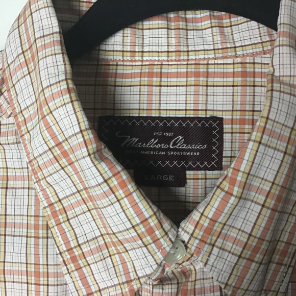 Marlboro Classics orange/yellow plaid long sleeve button down shirt. Large - Picture 3 of 4